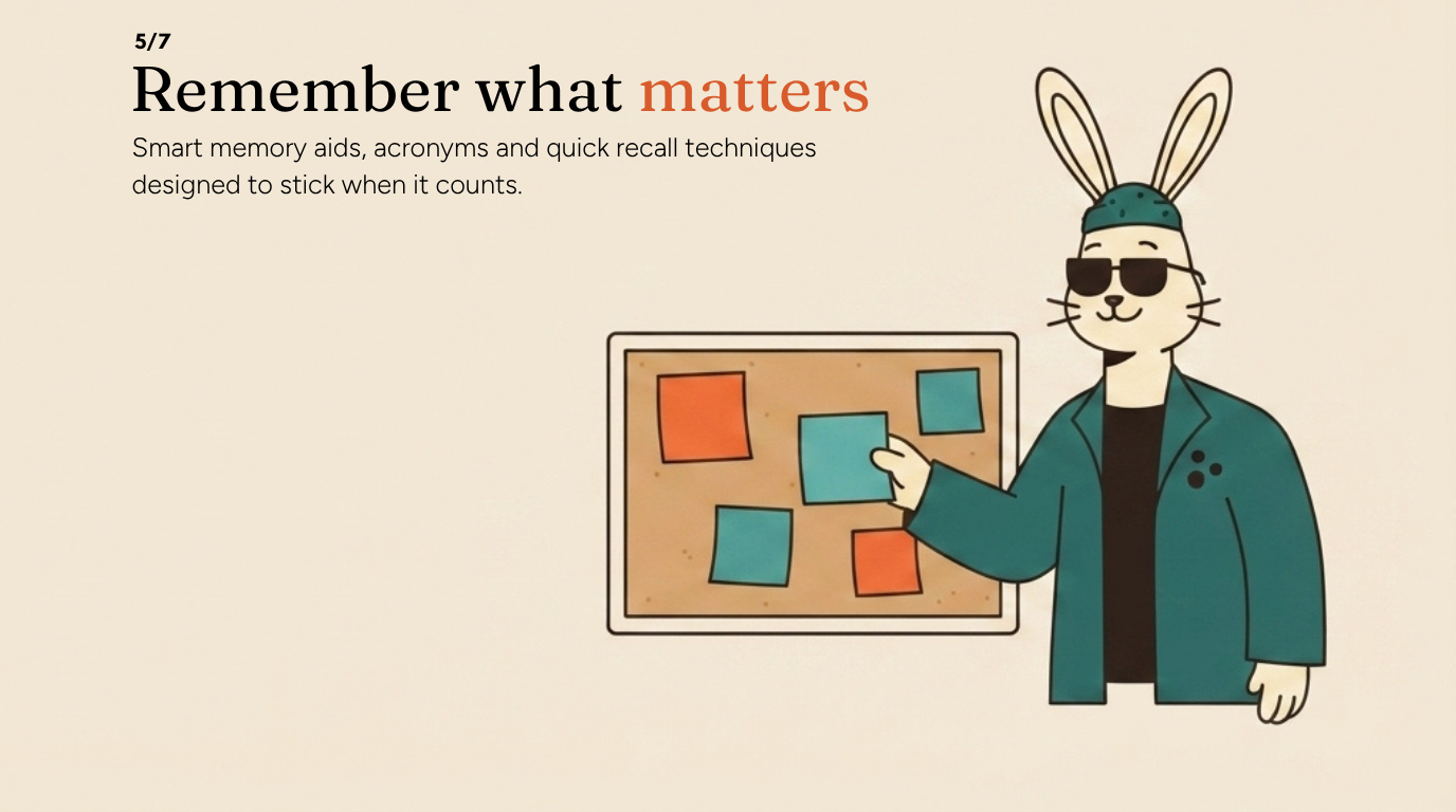 Remember what matters with memory aids, acronyms and quick-recall techniques.